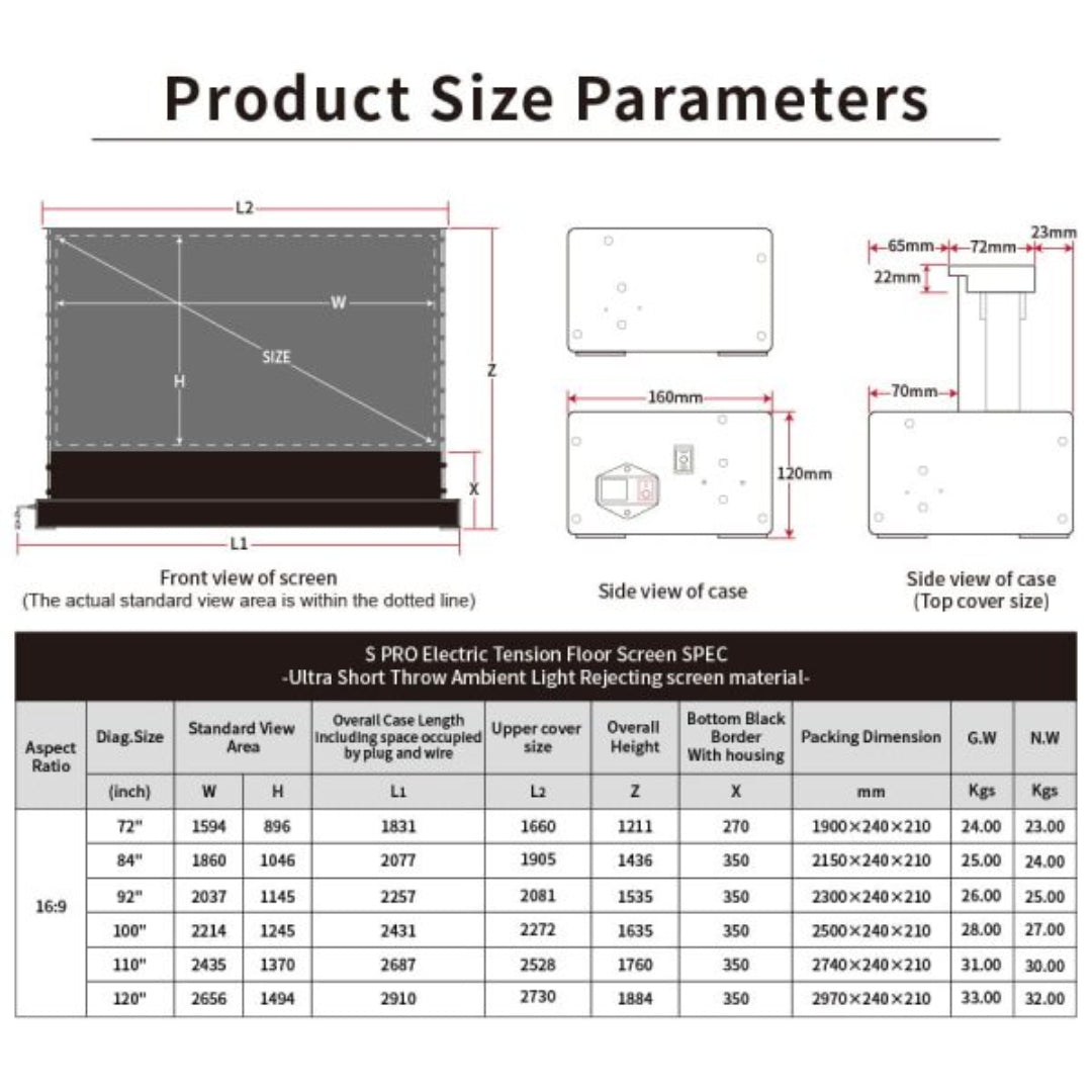 Vividstorm S Pro Electric Tension Floor Screen for UST Projector