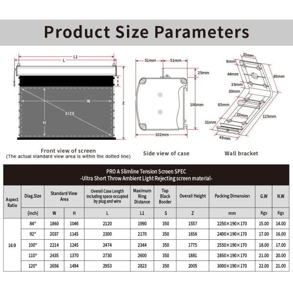 PRO Slimline Tension Screen With Ultra short Throw Ambient Light Rejecting (For UST ALR Laser Projectors)